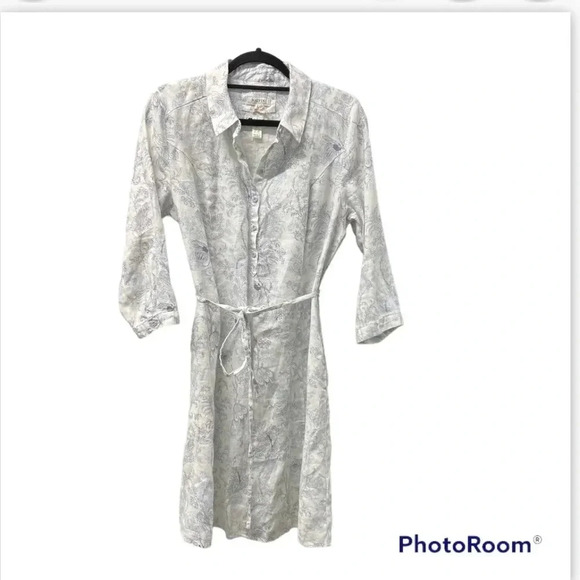 Malvin I Love Linen Large floral coastal Button Down Dress with belt and pockets - Picture 1 of 5